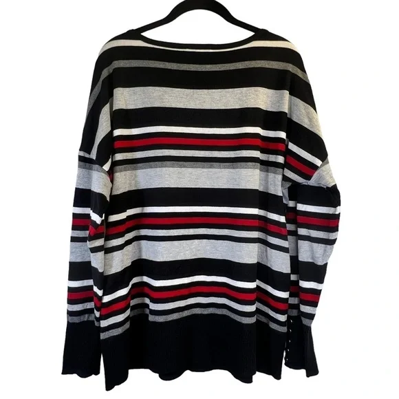 Ricki's Women's Sweater XL Stripes White Black Gray Red Long Sleeves - Picture 10 of 12